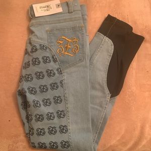 Jessie Womens Denim Full Seat High Waist Breeches - Light Blue Size 22